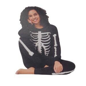 Halloween Skeleton Pajama Set Glow In The Dark Shirt Pants 2XL 18/20 Black